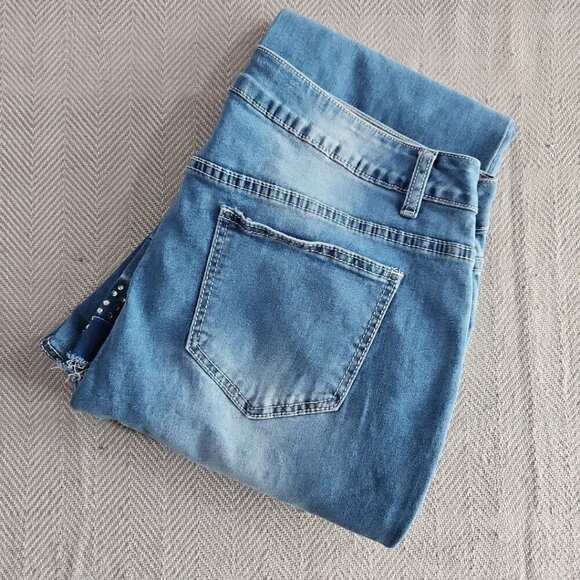 Ashley Stewart Jeans Size 14 Medium Wash Rhinestone Raw Edge Bootcut Leg 147502 - Picture 6 of 16